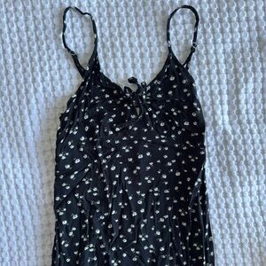 Hollister Midi Black Dress with White Floral Print